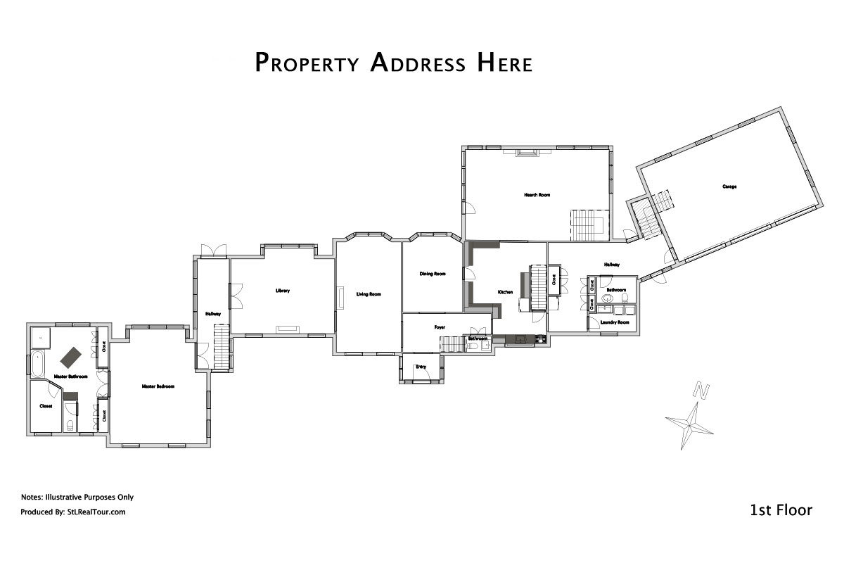 2D Floor Plan: Black and White